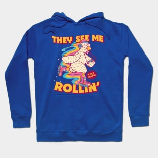 They See Me Rollin, They Hatin // Cute Rollerblading Chicken Cartoon Hoodie